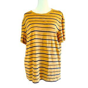 Theory Yellow Blue Striped Linen Short Sleeve Top T-Shirt Women's Size M Preppy